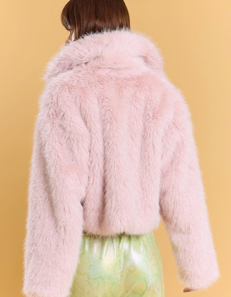 Pink Bamboo Sparkle Faux Fur Jacket