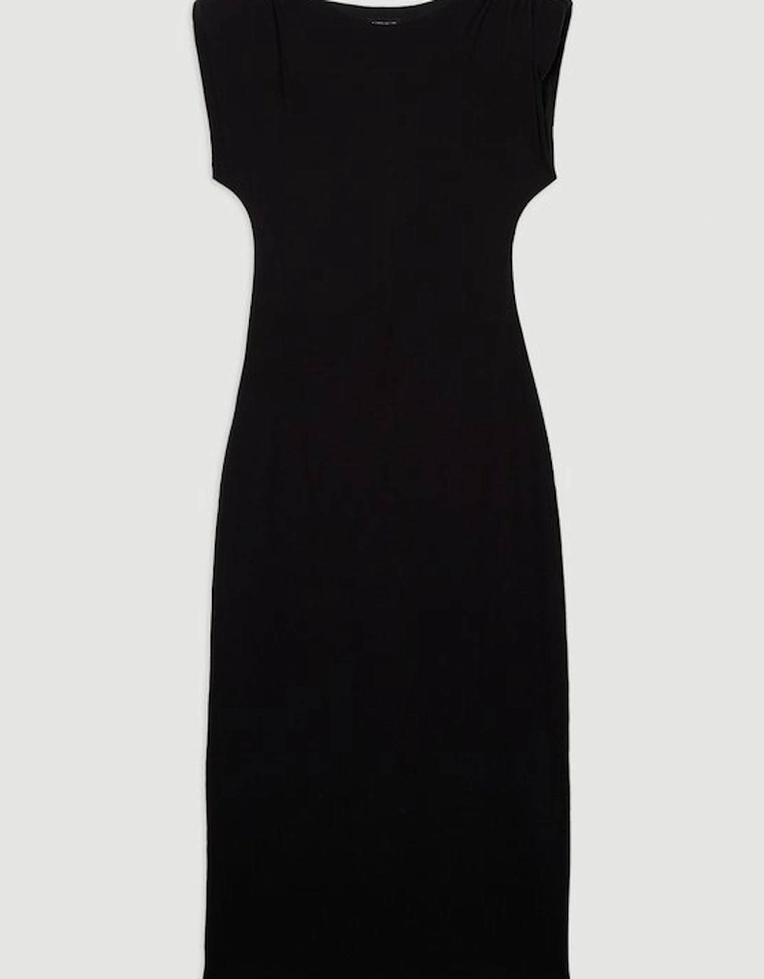 Stretch Jersey Power Shoulder Midi Dress