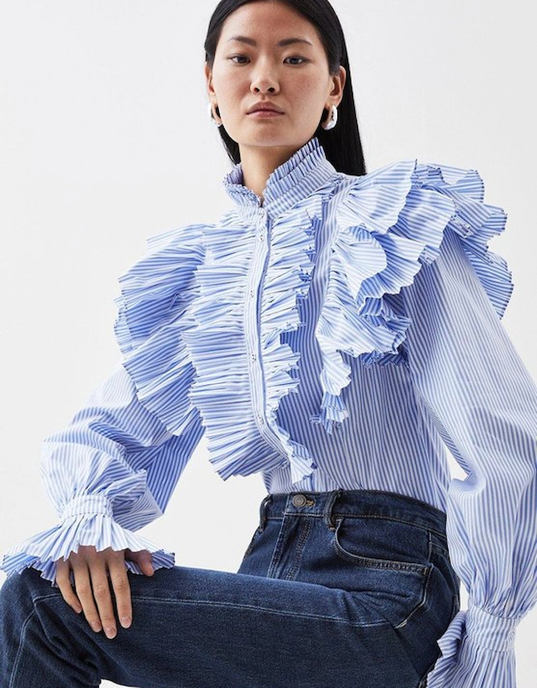 Pleated Striped Ruffle Woven Shirt, 2 of 1