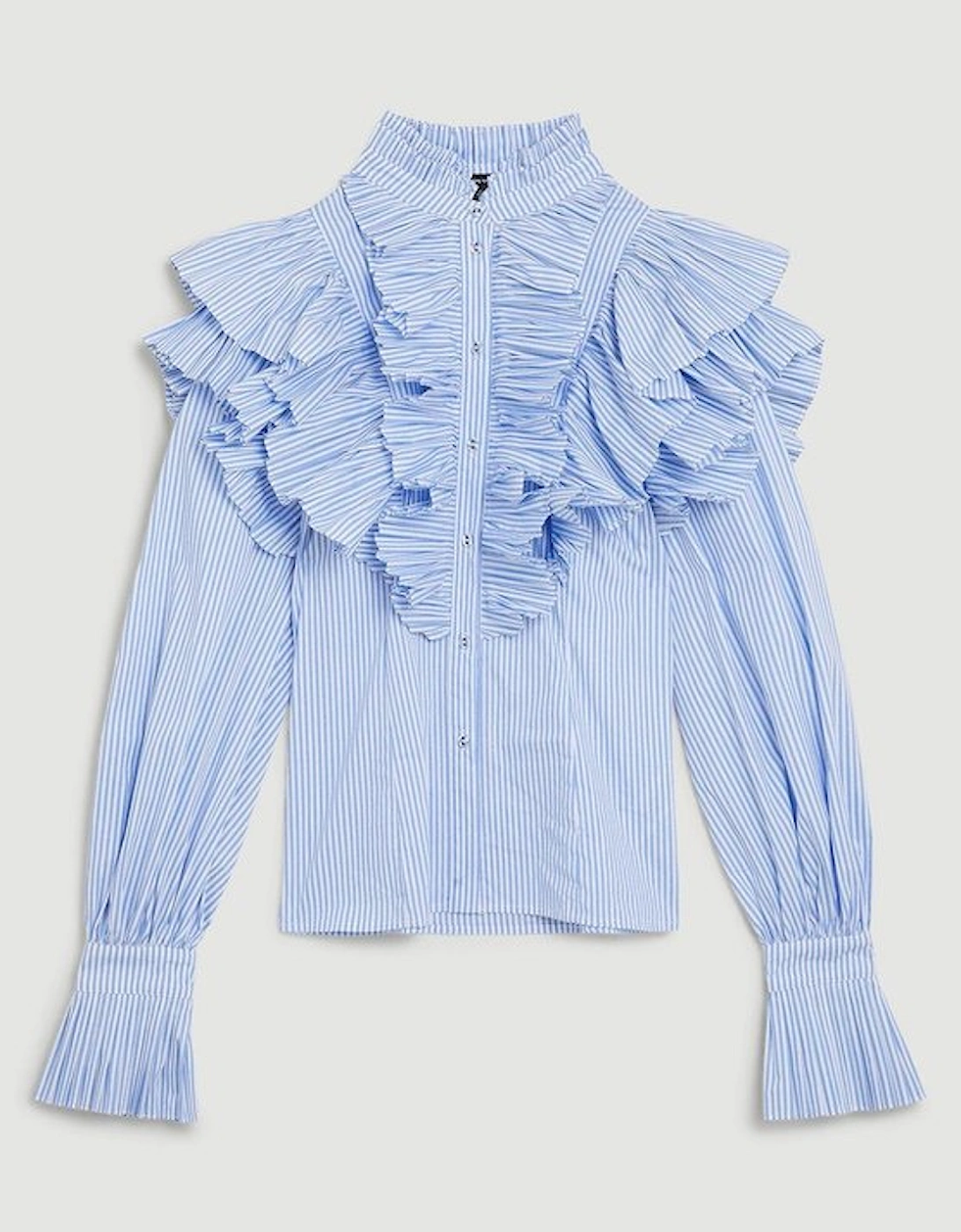 Pleated Striped Ruffle Woven Shirt