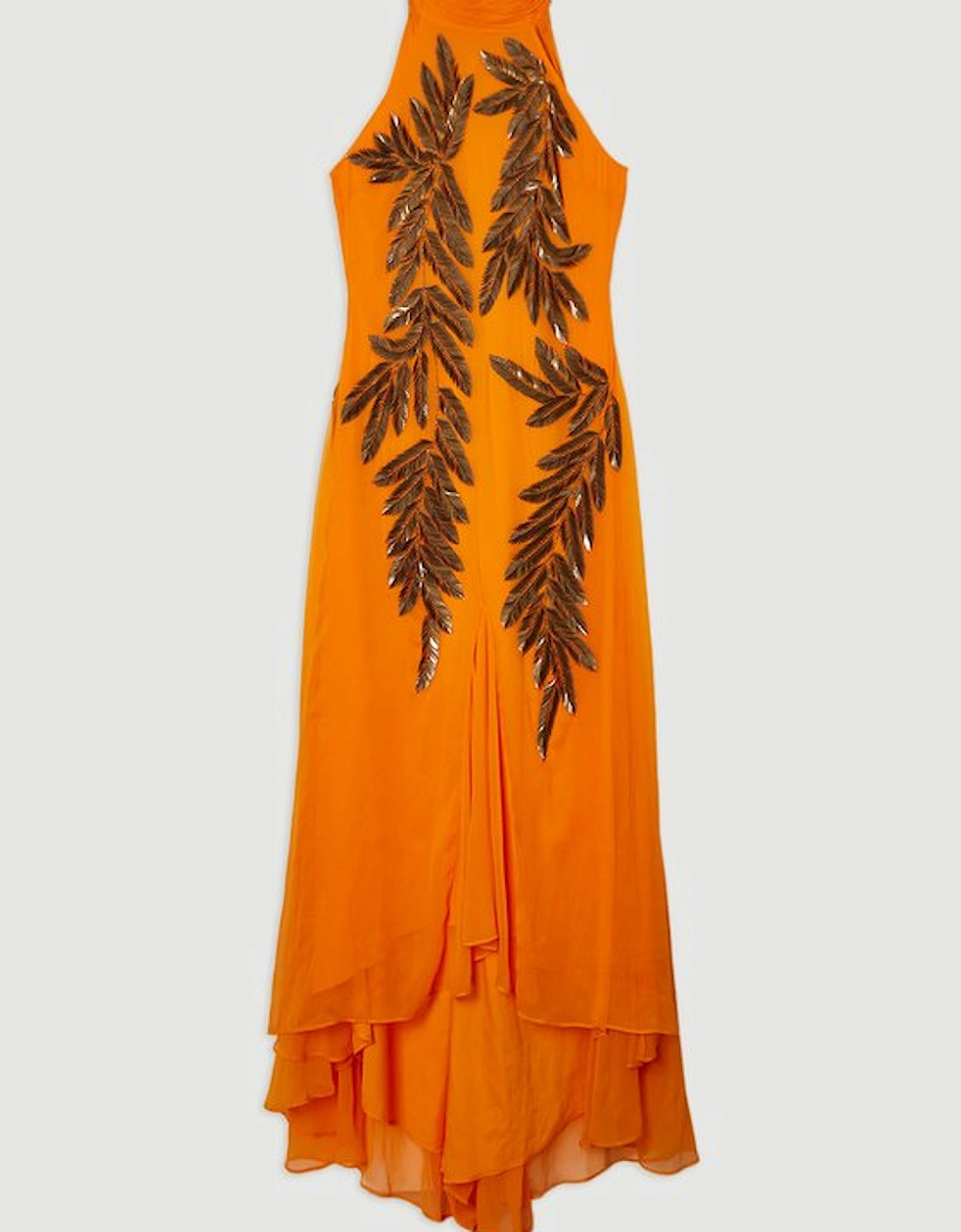 Halter Neck Feather Sequin Detail Woven Maxi Dress