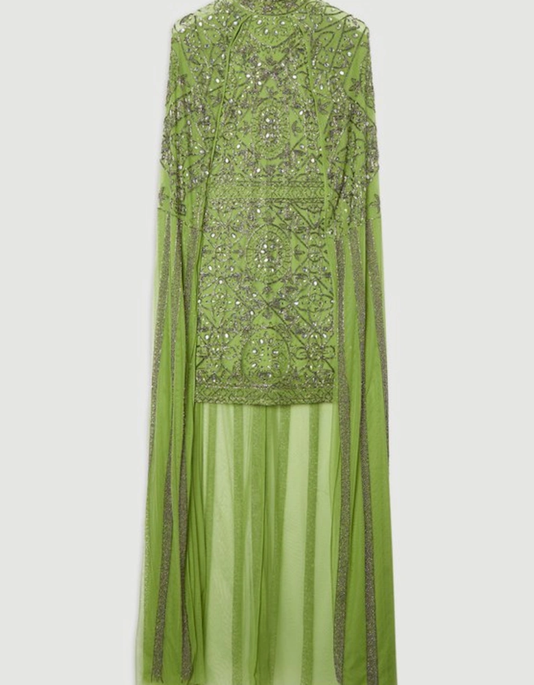 Premium Beading And Embellished Woven Cape Detail Mini Dress