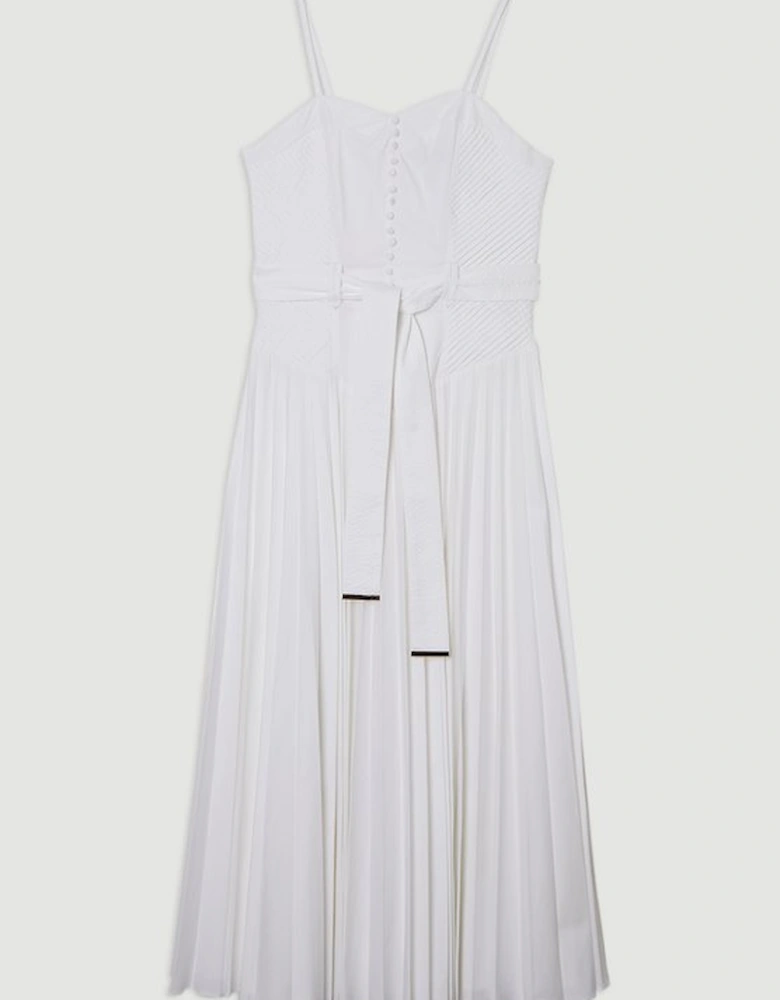 Tall Cotton Top Stitch Dropped Waist Woven Strappy Midi Dress