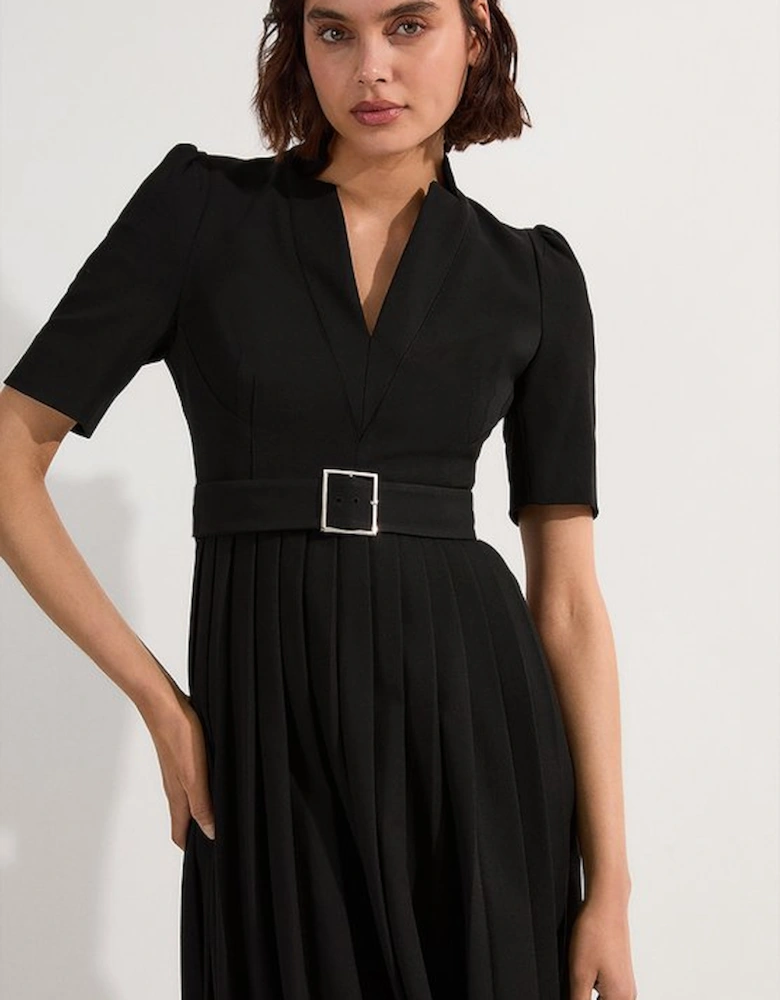 Petite Tailored Structured Crepe Forever Pleat Midi Dress