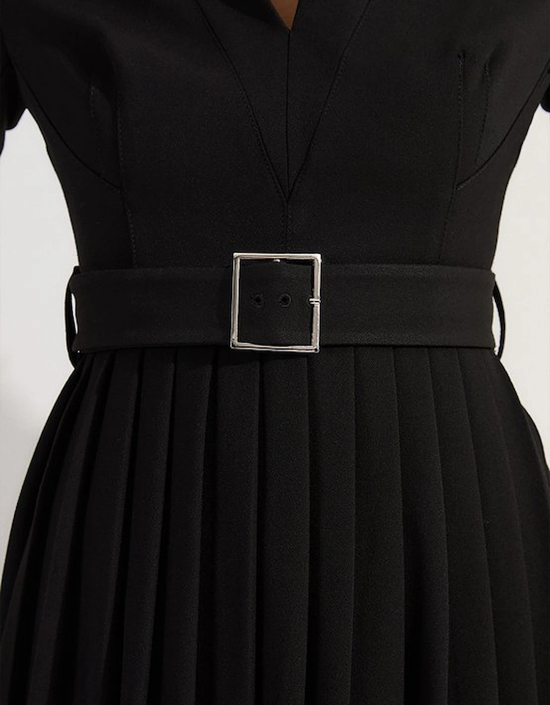 Petite Tailored Structured Crepe Forever Pleat Midi Dress