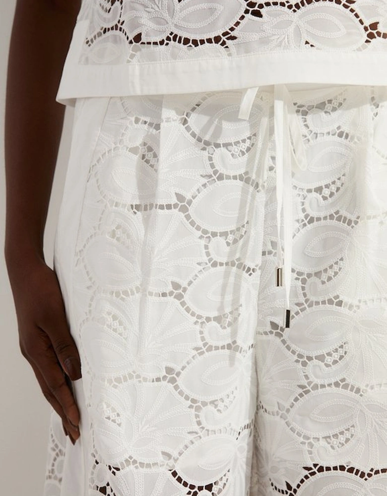 Tall Cotton Cutwork Panelled Woven Wide Leg Trouser