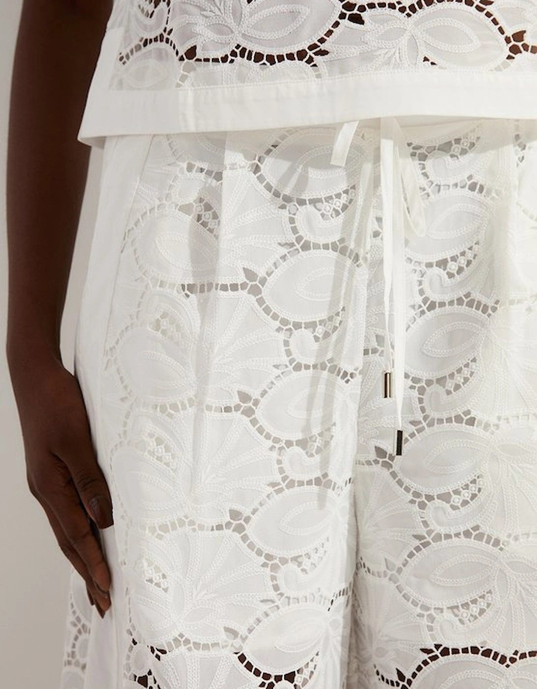 Tall Cotton Cutwork Panelled Woven Wide Leg Trouser