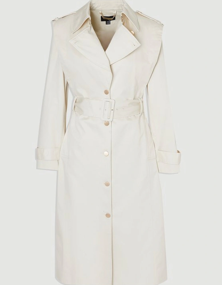 Strong Shoulder Belted Midi Trench Coat