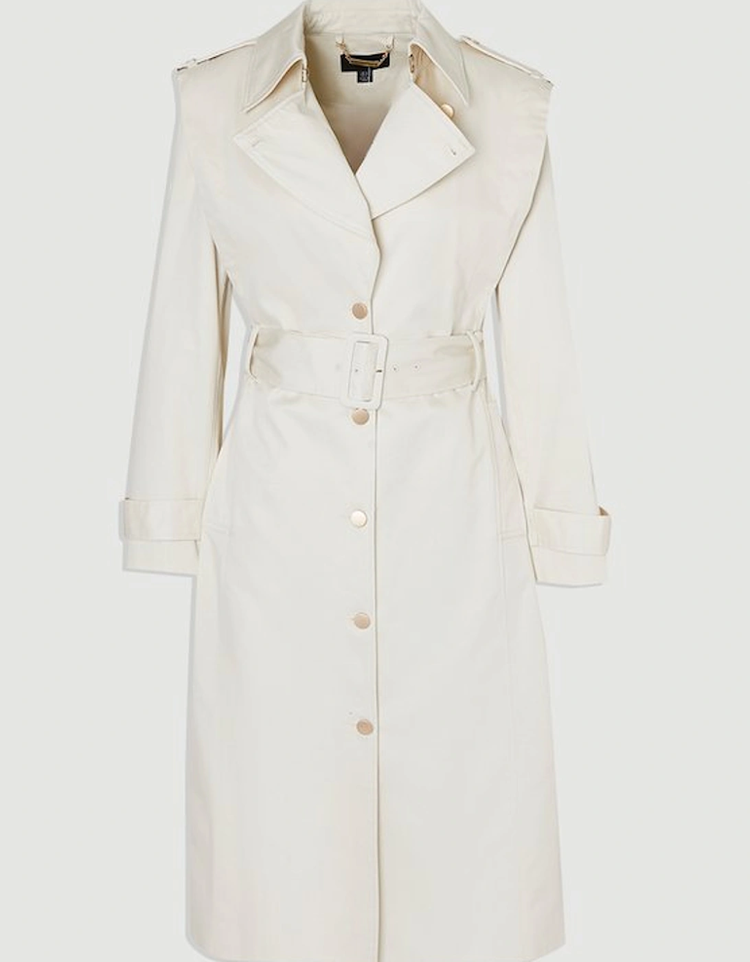 Strong Shoulder Belted Midi Trench Coat