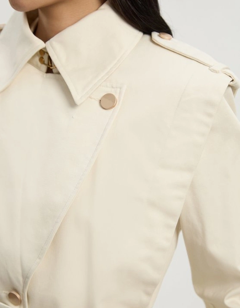 Strong Shoulder Belted Midi Trench Coat