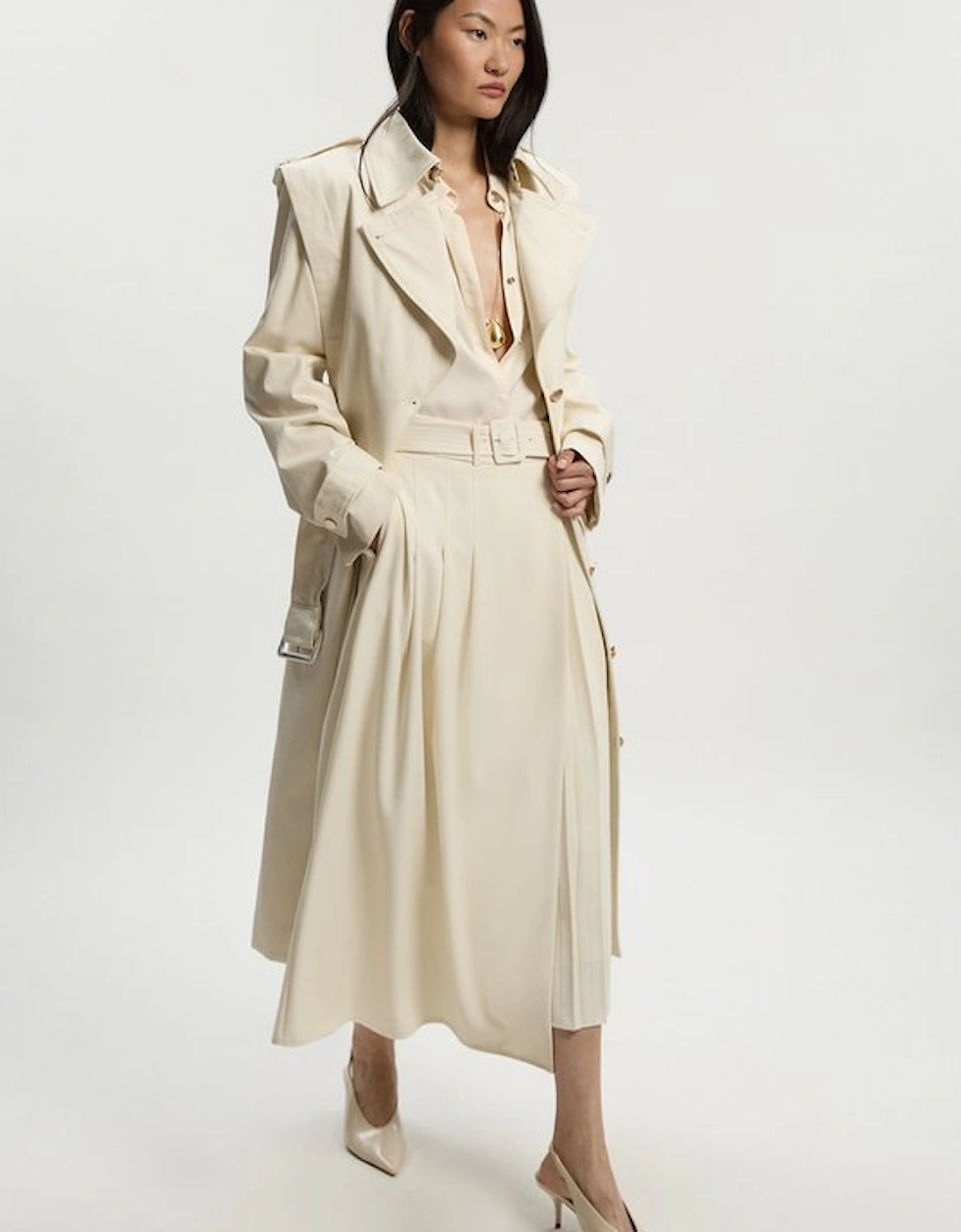 Strong Shoulder Belted Midi Trench Coat, 5 of 4