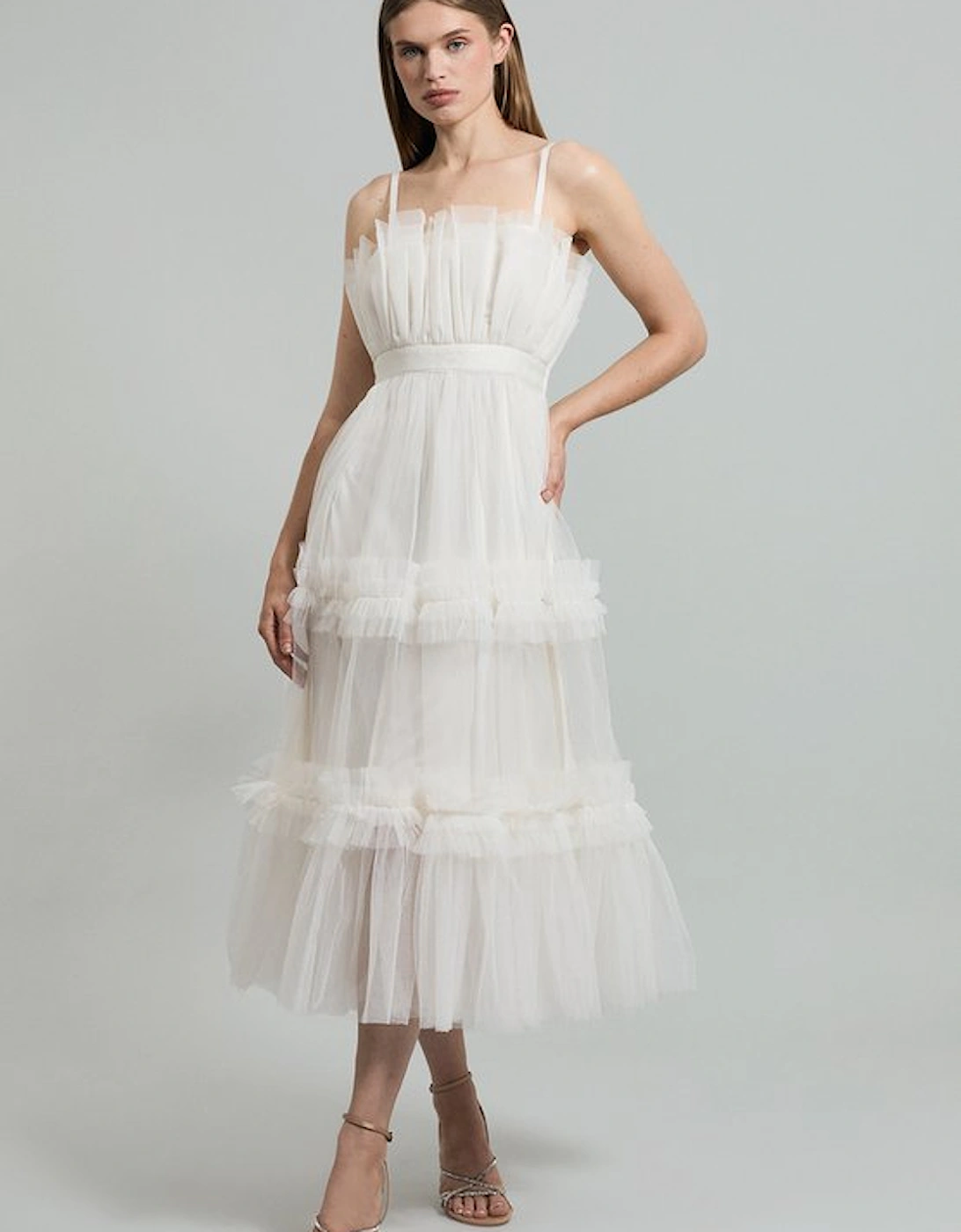 Tulle Bandeau Tiered Midi Dress