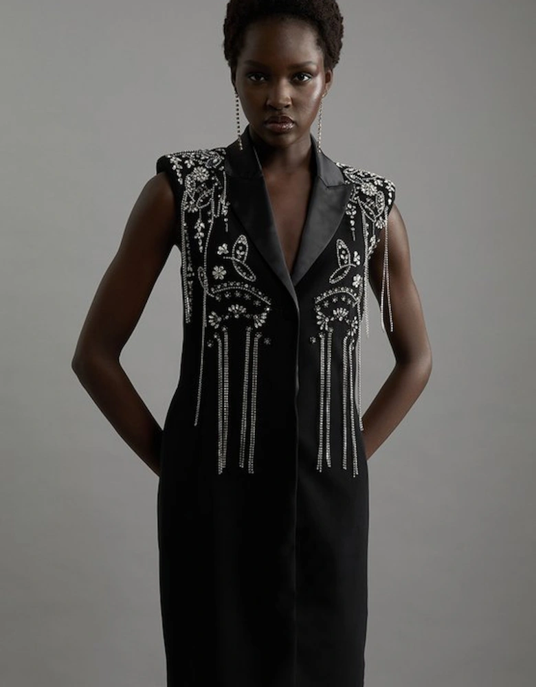 Embellished Detail Plunge Collar Woven Mini Dress
