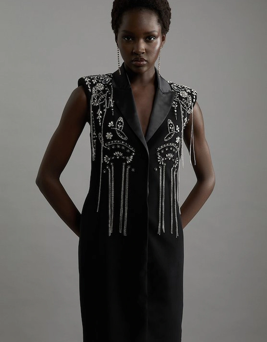 Embellished Detail Plunge Collar Woven Mini Dress, 5 of 4