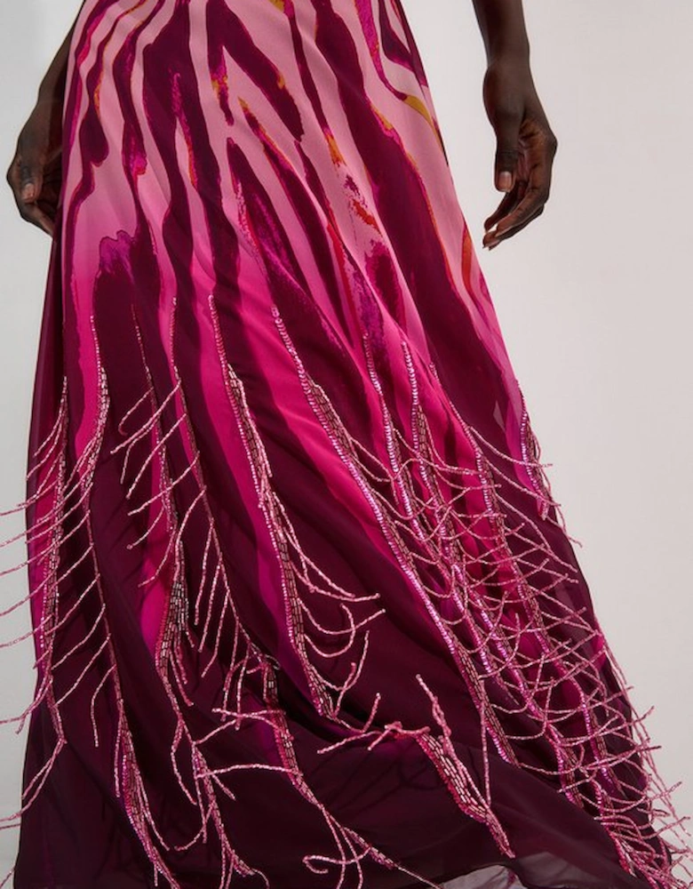 Tall Animal Print Georgette Embellished Short Sleeve Woven Maxi Dress