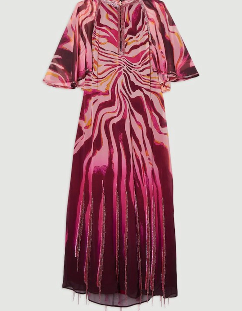 Tall Animal Print Georgette Embellished Short Sleeve Woven Maxi Dress