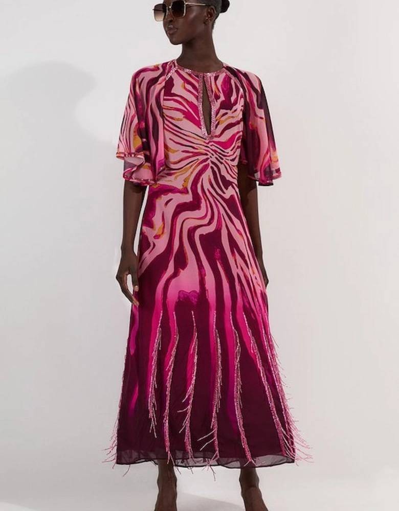 Tall Animal Print Georgette Embellished Short Sleeve Woven Maxi Dress