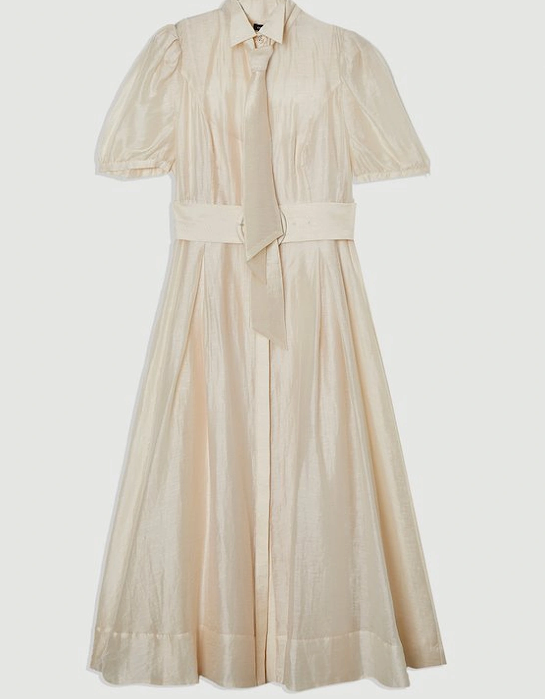 Organdie Tie Neck Woven Midi Dress