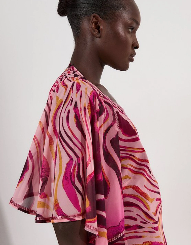 Tall Animal Print Georgette Embellished Short Sleeve Woven Maxi Dress