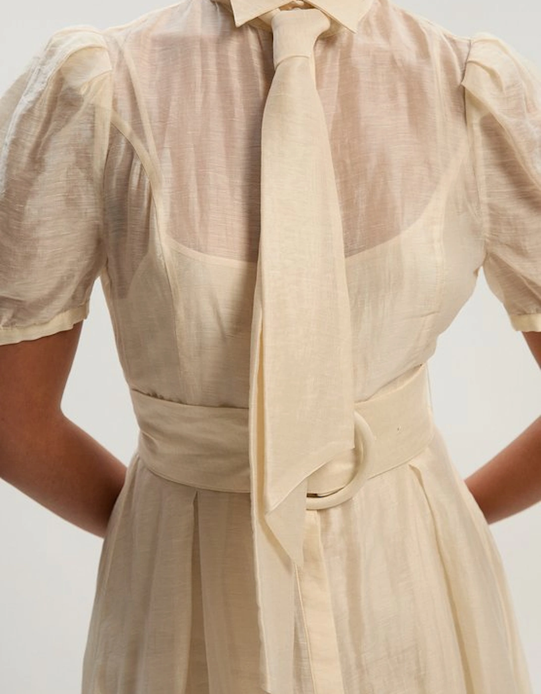 Organdie Tie Neck Woven Midi Dress