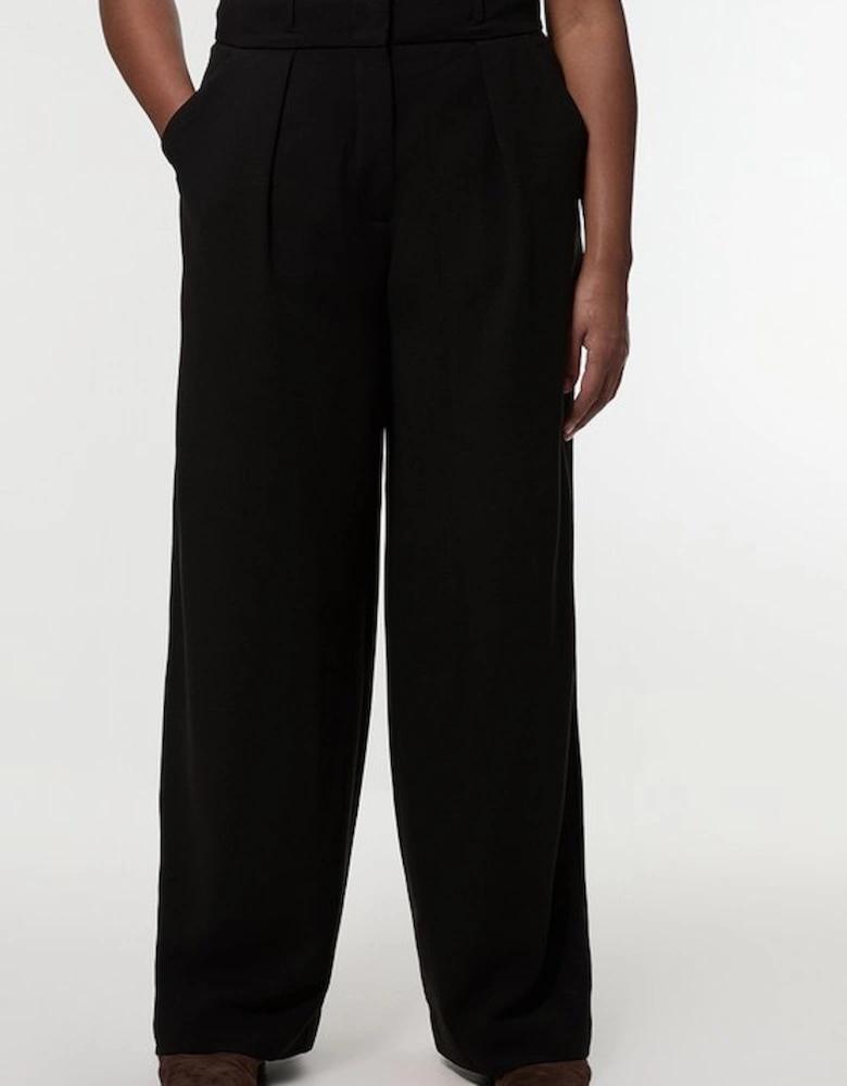 Plus Size Compact Stretch Essential Tailored High Waist Wide Leg Trouser