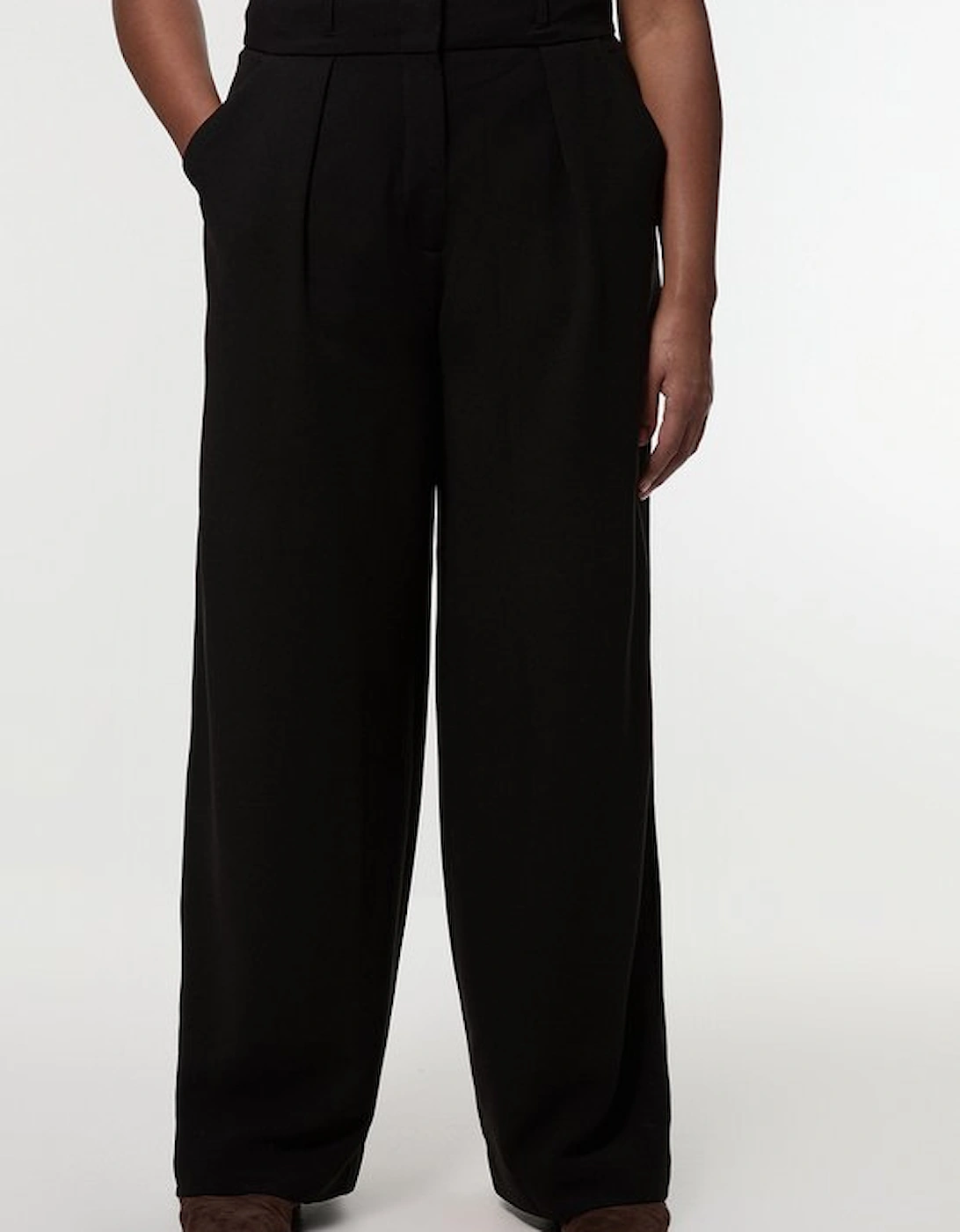 Plus Size Compact Stretch Essential Tailored High Waist Wide Leg Trouser