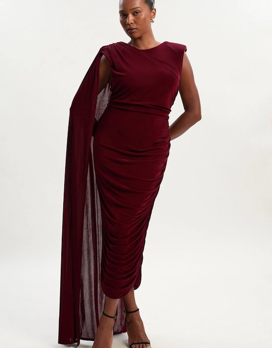 Plus Size Premium Slinky Crepe Scarf Detail Maxi Dress, 5 of 4