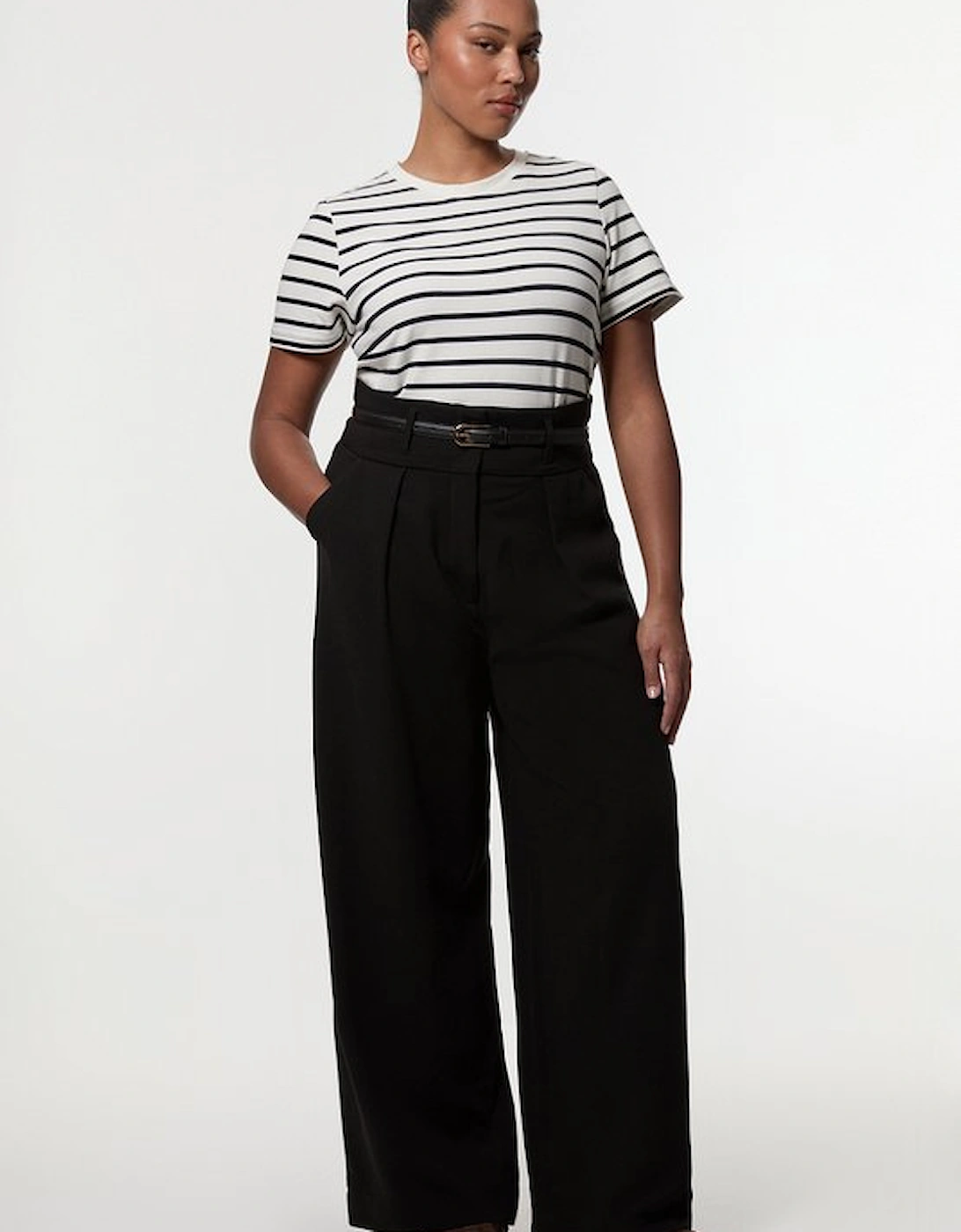 Plus Size Compact Stretch Essential Tailored High Waist Wide Leg Trouser, 2 of 1