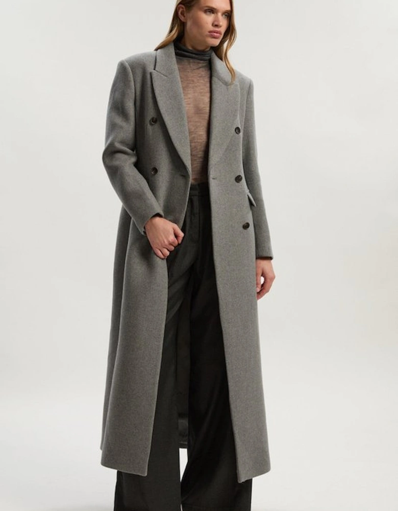 Wool Double Breasted Tailored Maxi Coat