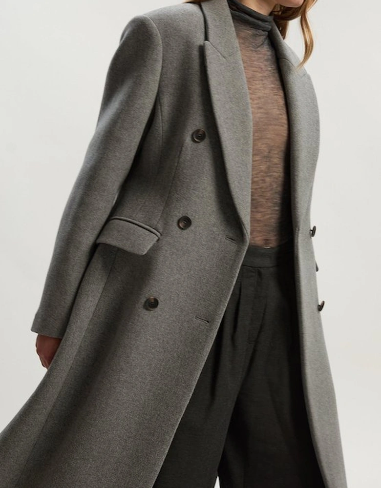Wool Double Breasted Tailored Maxi Coat