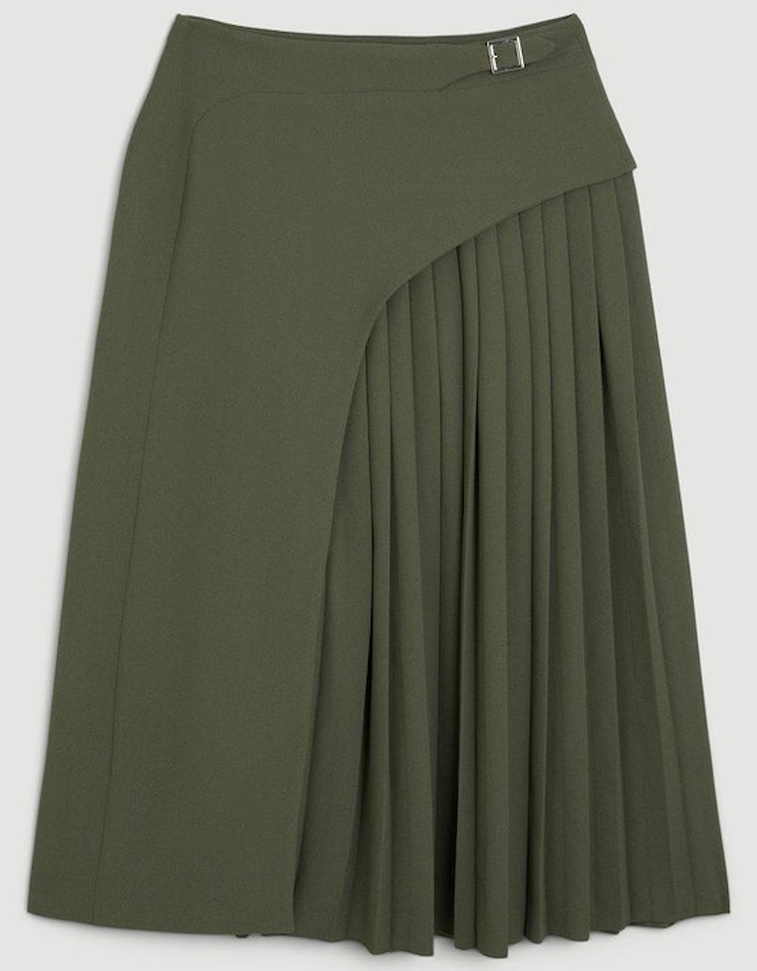 Tailored Buckle Detail Pleated Midi Skirt