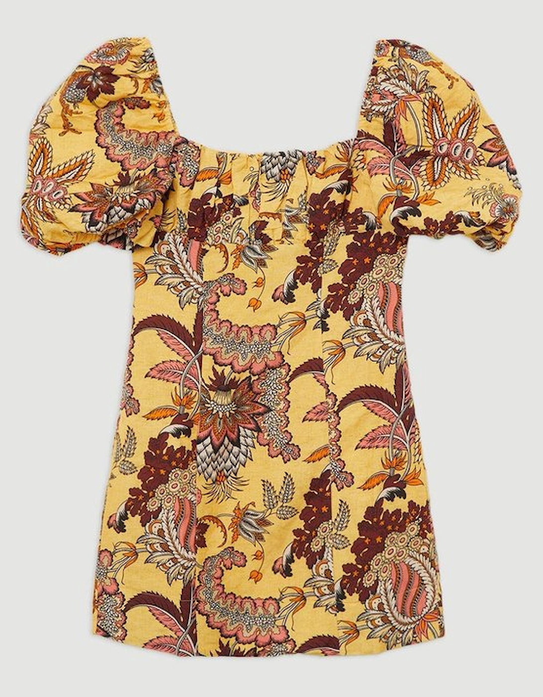 Petite Paisley Viscose Linen Woven Puff Sleeve Mini Dress