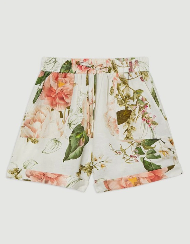 Linen Viscose Floral Woven Short