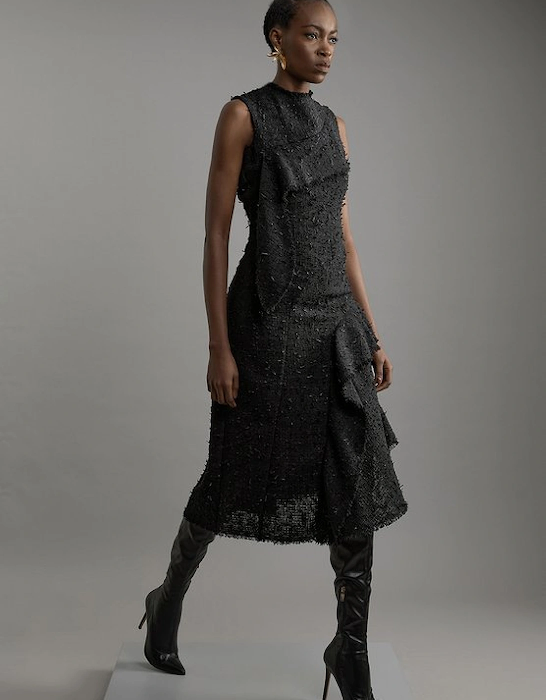 Metallic Boucle Tailored Sleeveless Asymmetric Midaxi Dress, 5 of 4