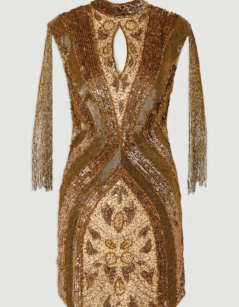 Embellished Beaded Cap Sleeve Woven Mini Dress