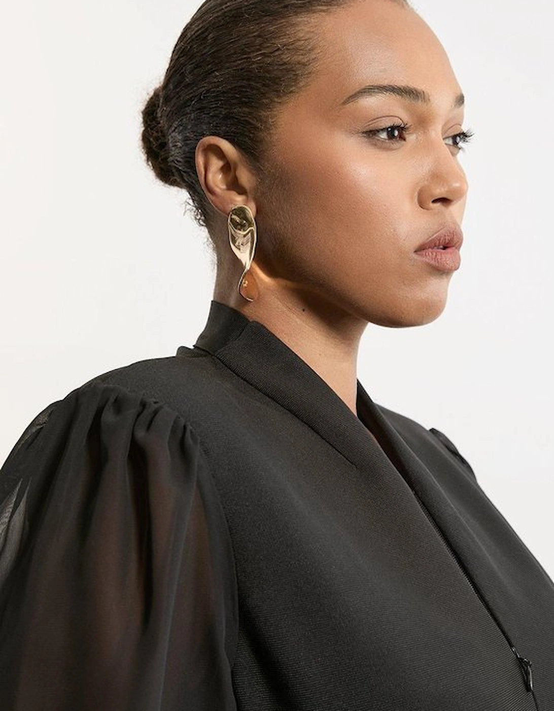 Plus Size Bandage Figure Form Zip Detail Chiffon Sleeve Knit Top