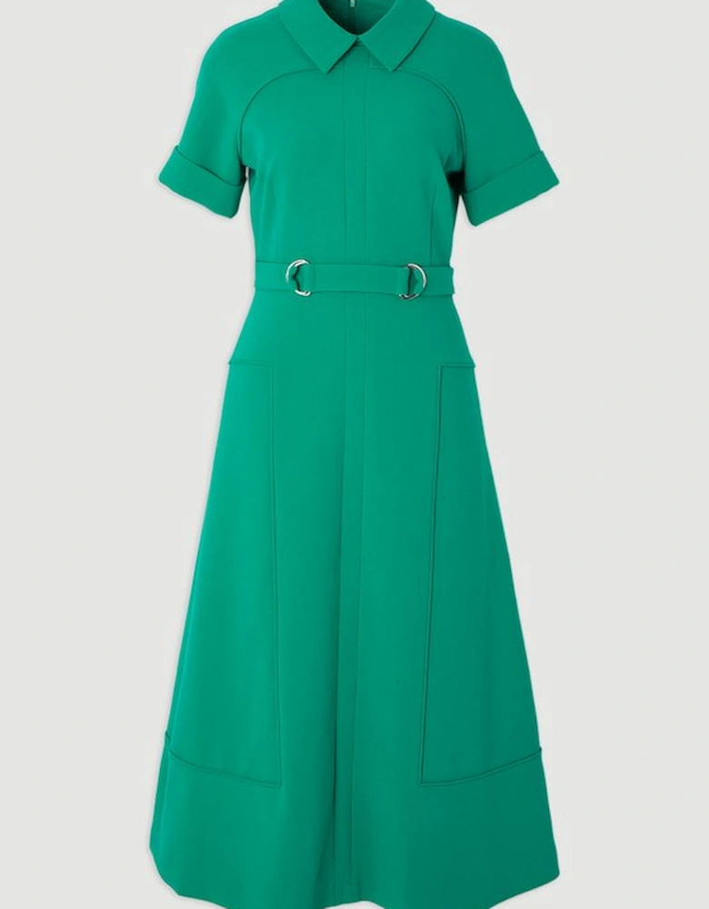 Plus Size Compact Stretch Tab Detail Full Skirted Midi Dress