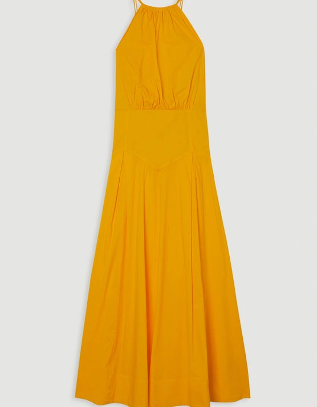 Cotton Halter Neck Woven Midi Dress With Dropped Waist Detail