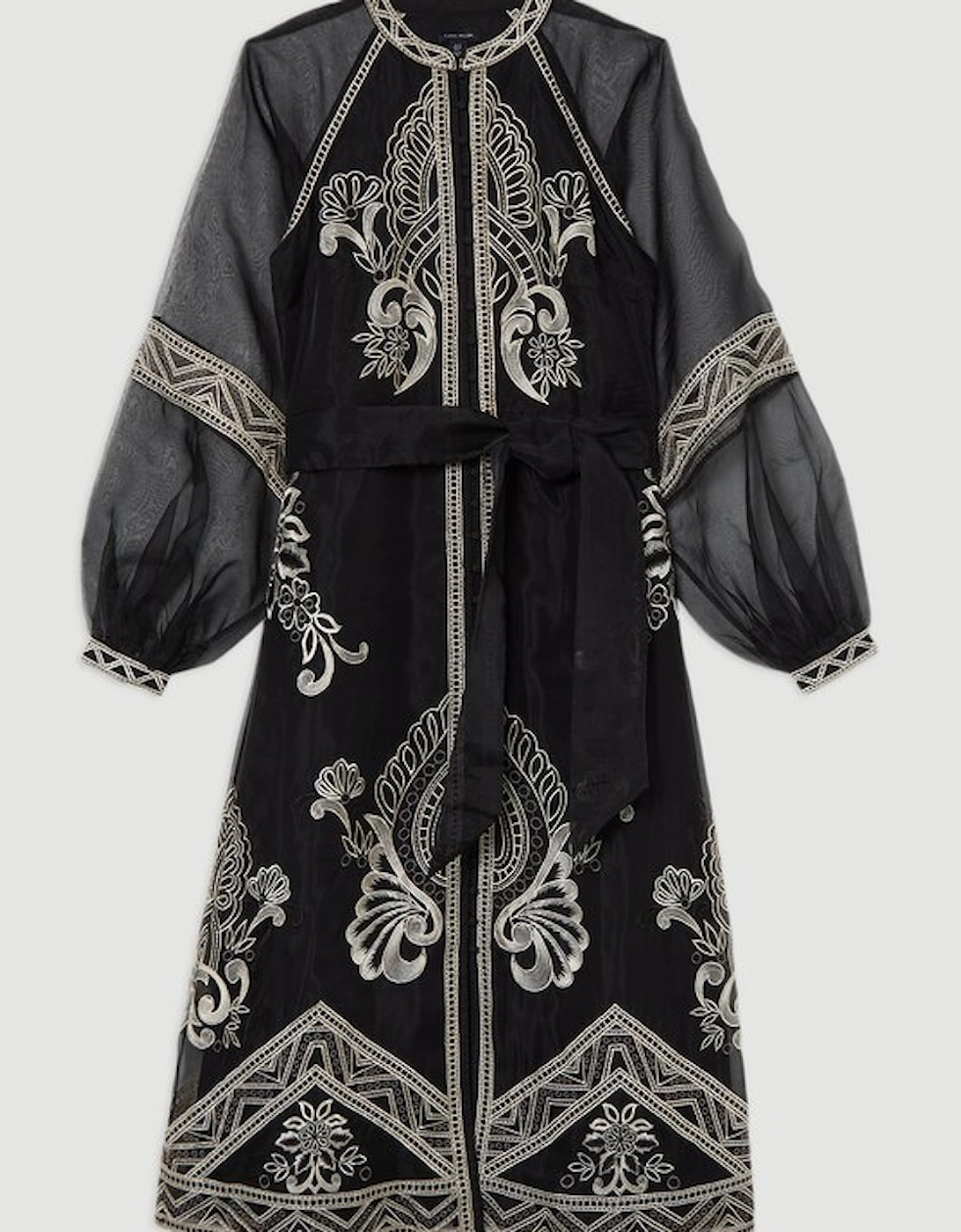 Embroidered Organdie Balloon Sleeve Woven Maxi Dress