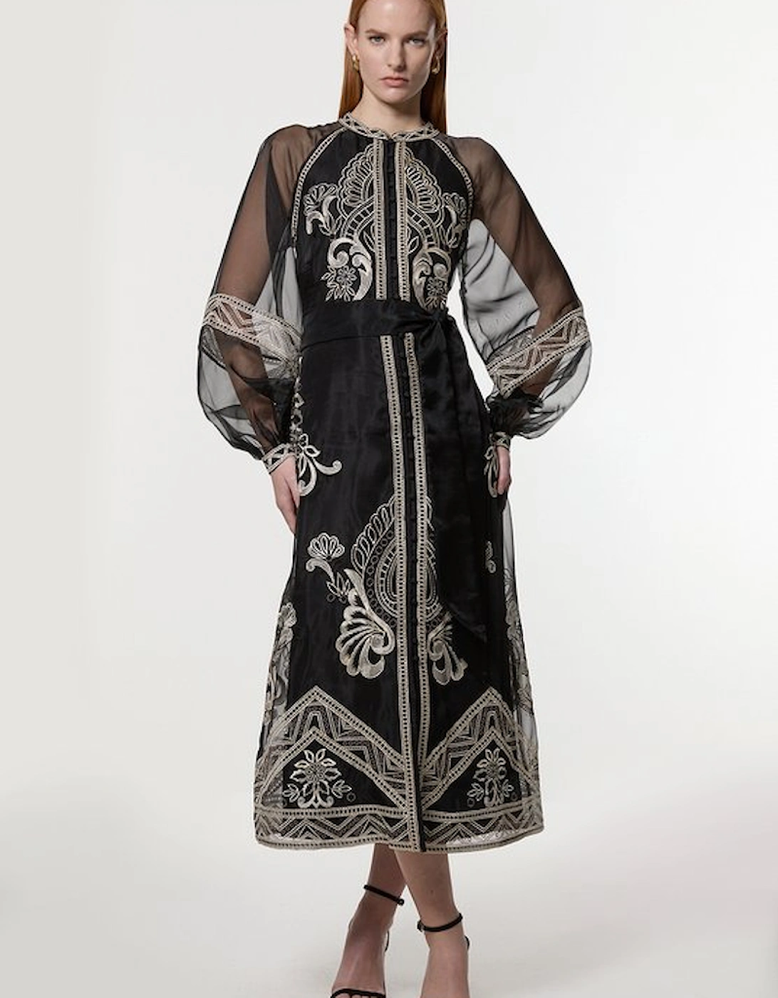 Embroidered Organdie Balloon Sleeve Woven Maxi Dress, 5 of 4