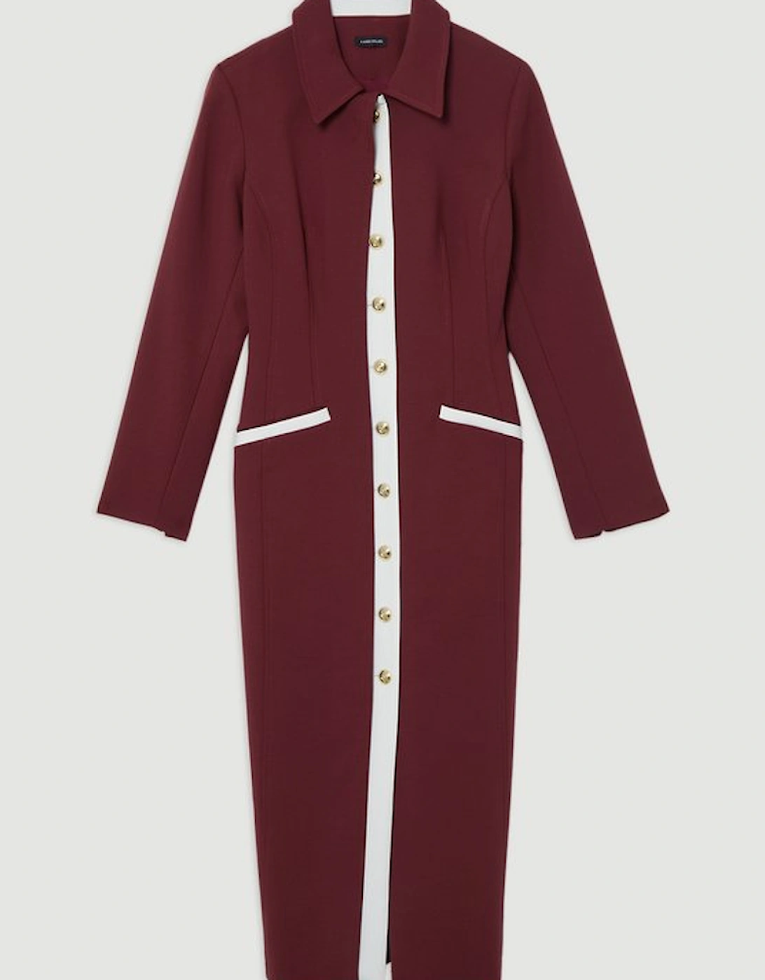 Compact Stretch Contrasted Tipped Sleeved Shirt Dress