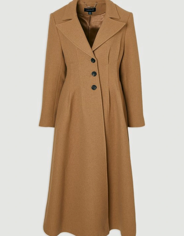 Plus Size Wool Corset Detail Full Skirted Tailored Maxi Coat