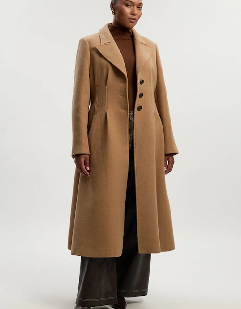 Plus Size Wool Corset Detail Full Skirted Tailored Maxi Coat