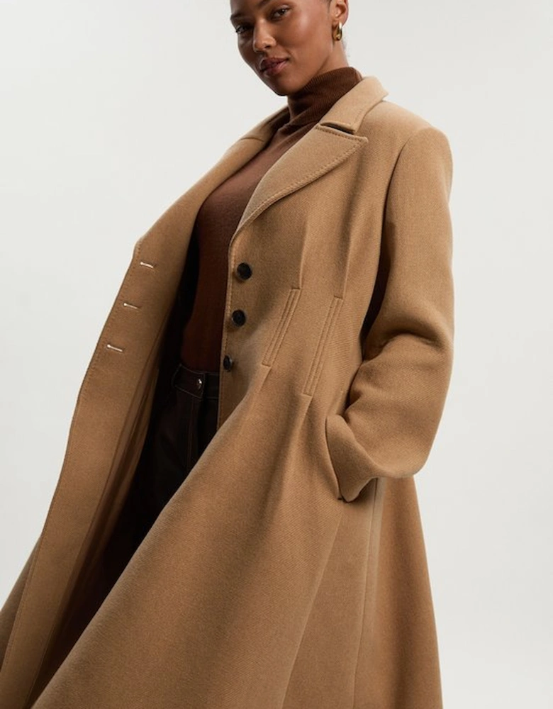 Plus Size Wool Corset Detail Full Skirted Tailored Maxi Coat