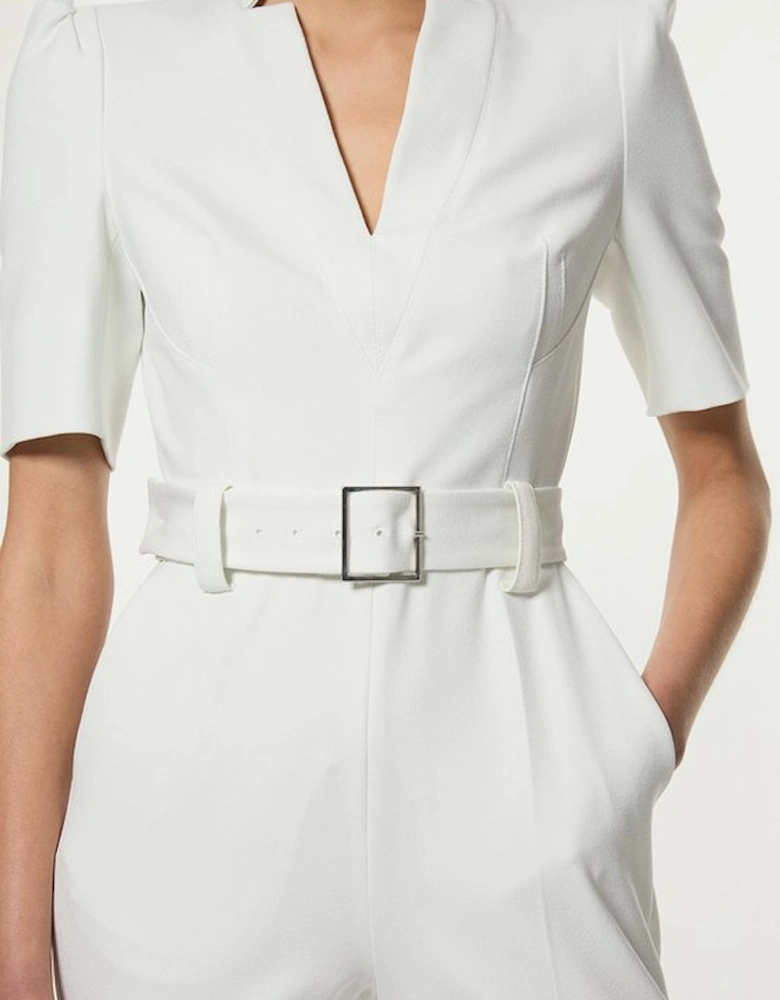 Petite Structured Crepe Forever Belted Jumpsuit