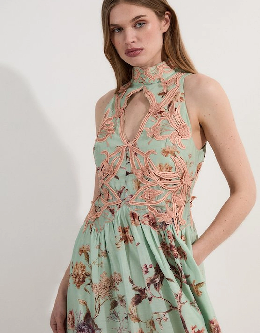 Floral Applique Lace Maxi Dress