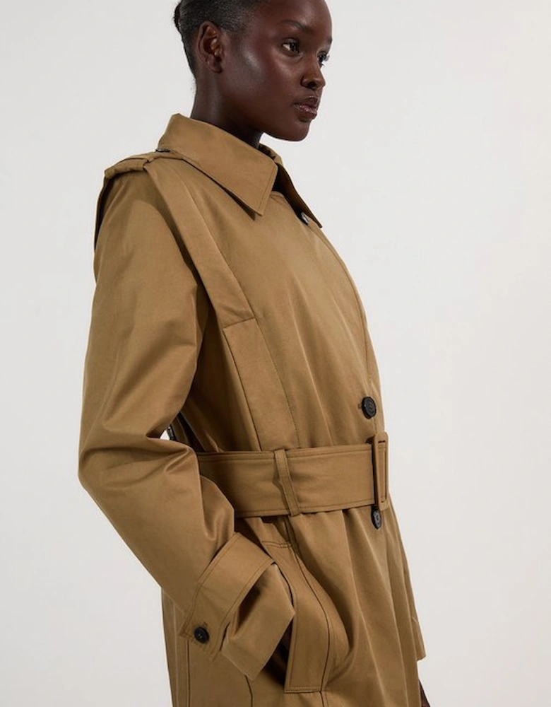 Strong Shoulder Belted Maxi Trench Coat
