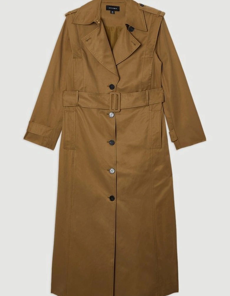 Strong Shoulder Belted Maxi Trench Coat