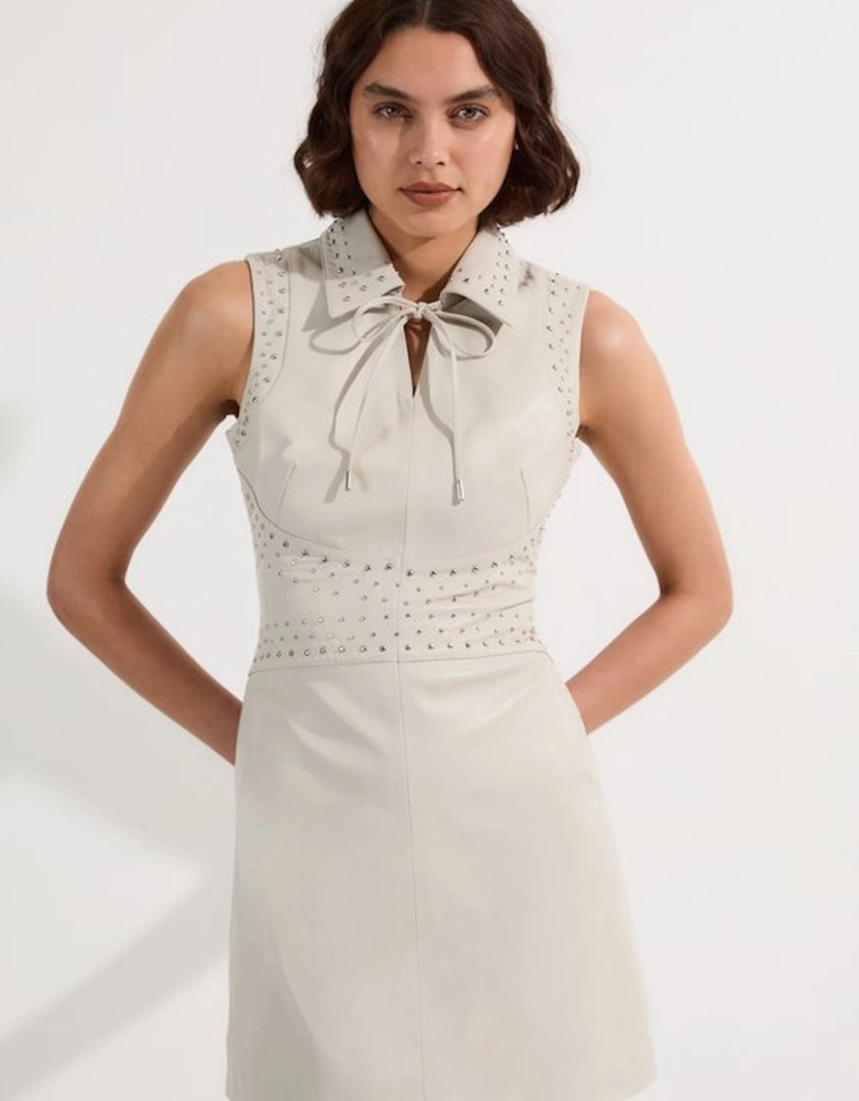 Studded Leather Sleeveless Mini Dress