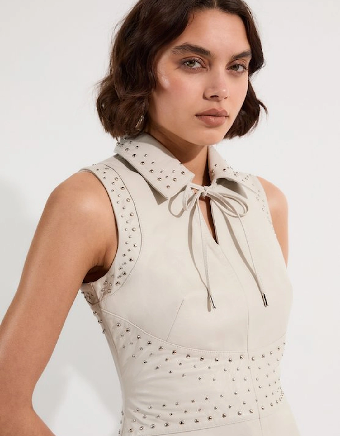Studded Leather Sleeveless Mini Dress